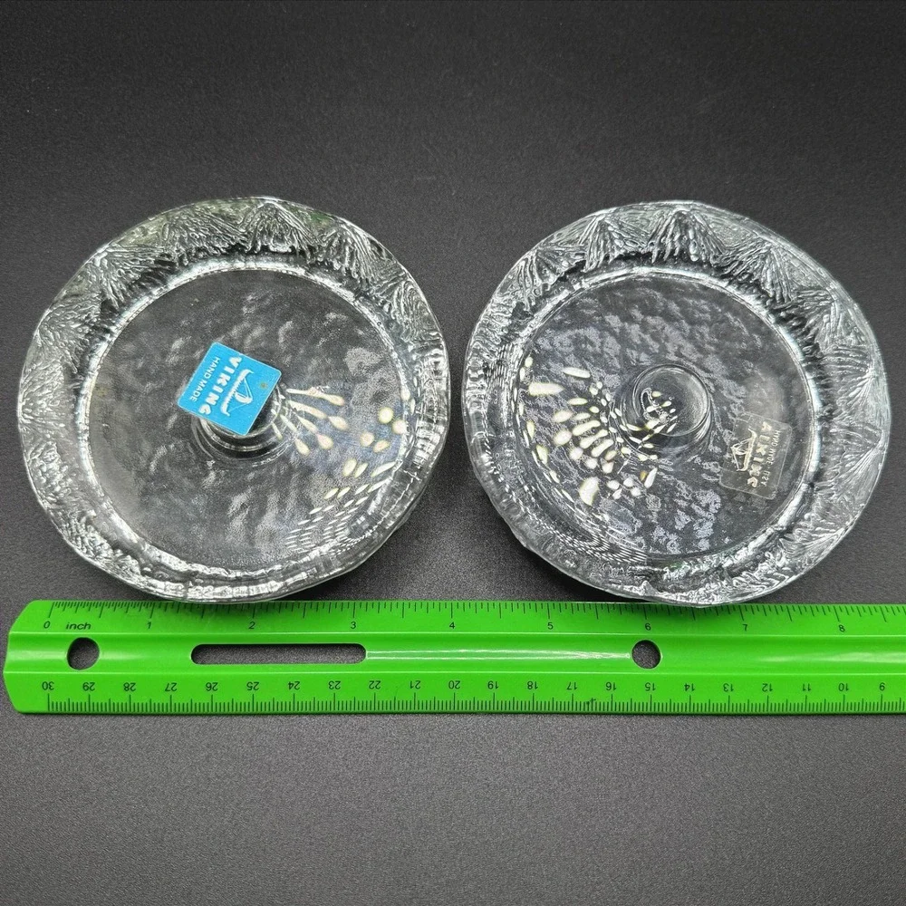 Vintage Viking Glass Candle Holders Lot of 2 Textured Shell Pattern MCM‎ Rare